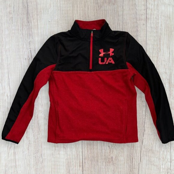 UNDER ARMOUR Boys 1/4 Zip Quarter Red Fleece Jacket Sweatshirt Pullover Youth L - Picture 1 of 5
